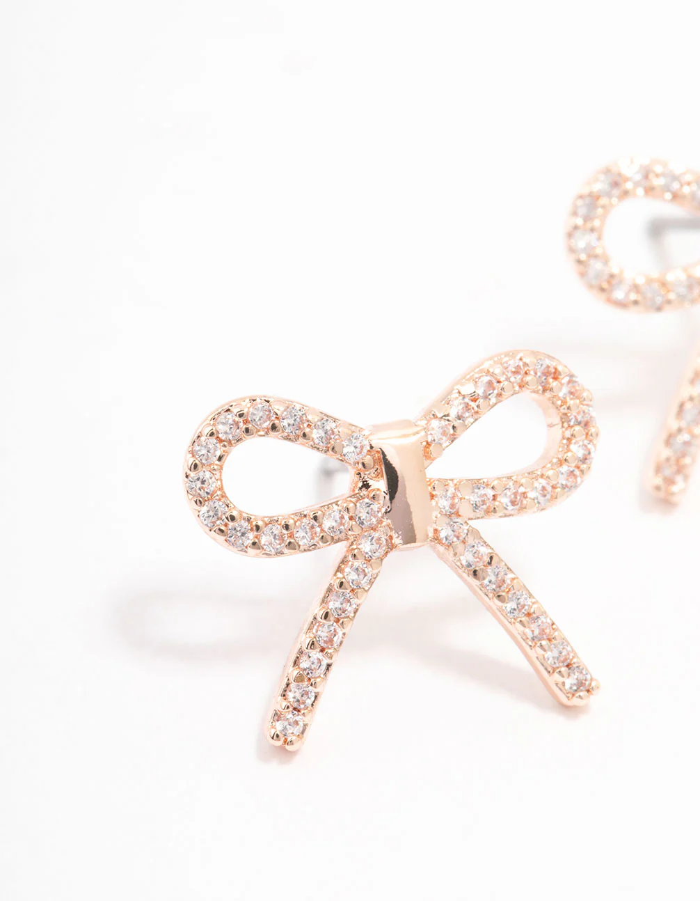 Rose Gold Cubic Zirconia Bow Stud Earrings - Image 2