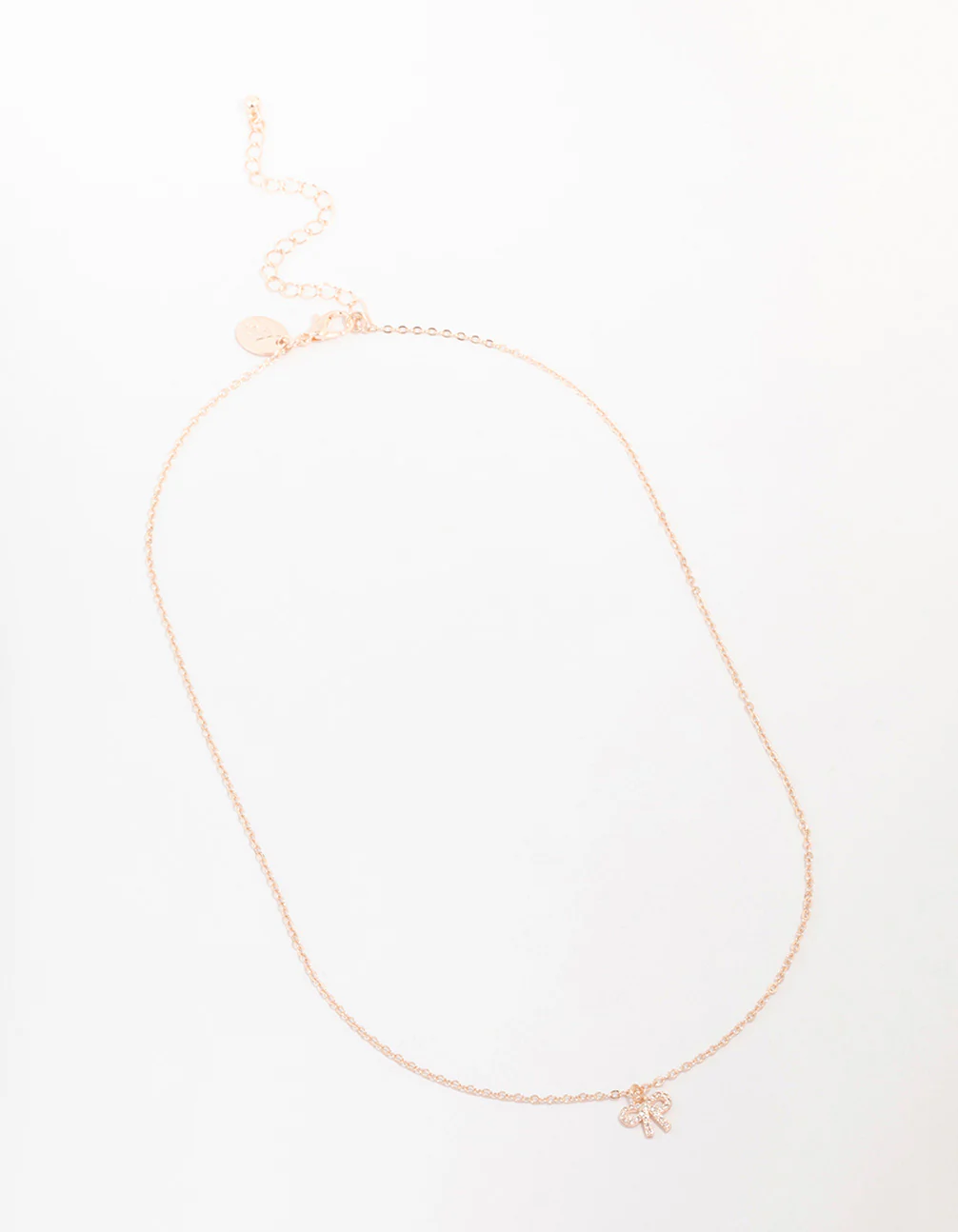 Rose Gold Cubic Zirconia Diamante Bow Pendant Necklace - Image 2