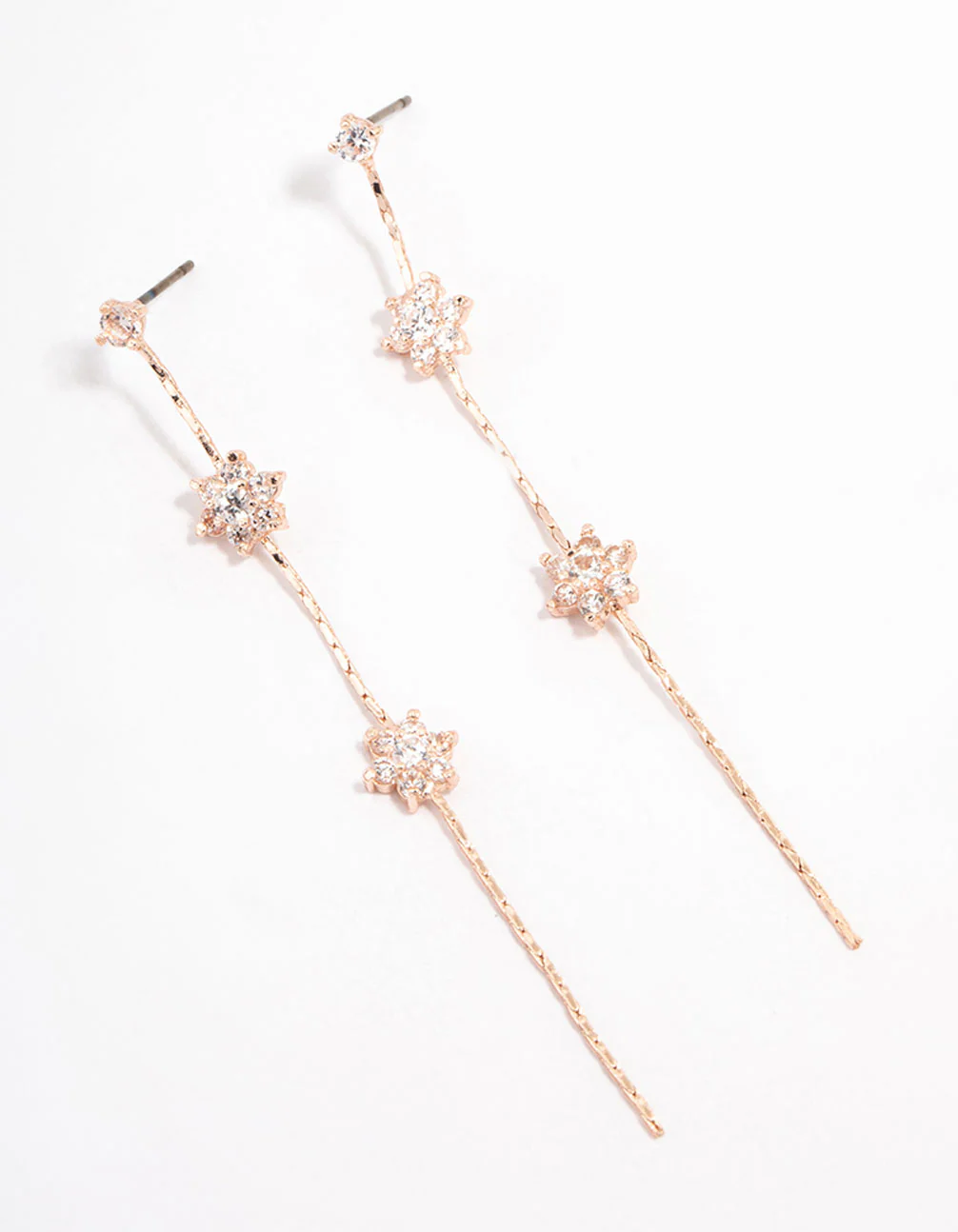 Rose Gold Cubic Zirconia Floral Waterfall Drop Earrings