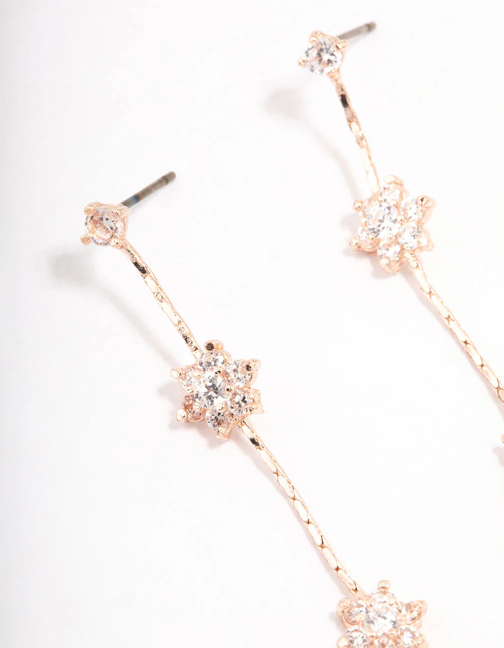 Rose Gold Cubic Zirconia Floral Waterfall Drop Earrings - Image 2