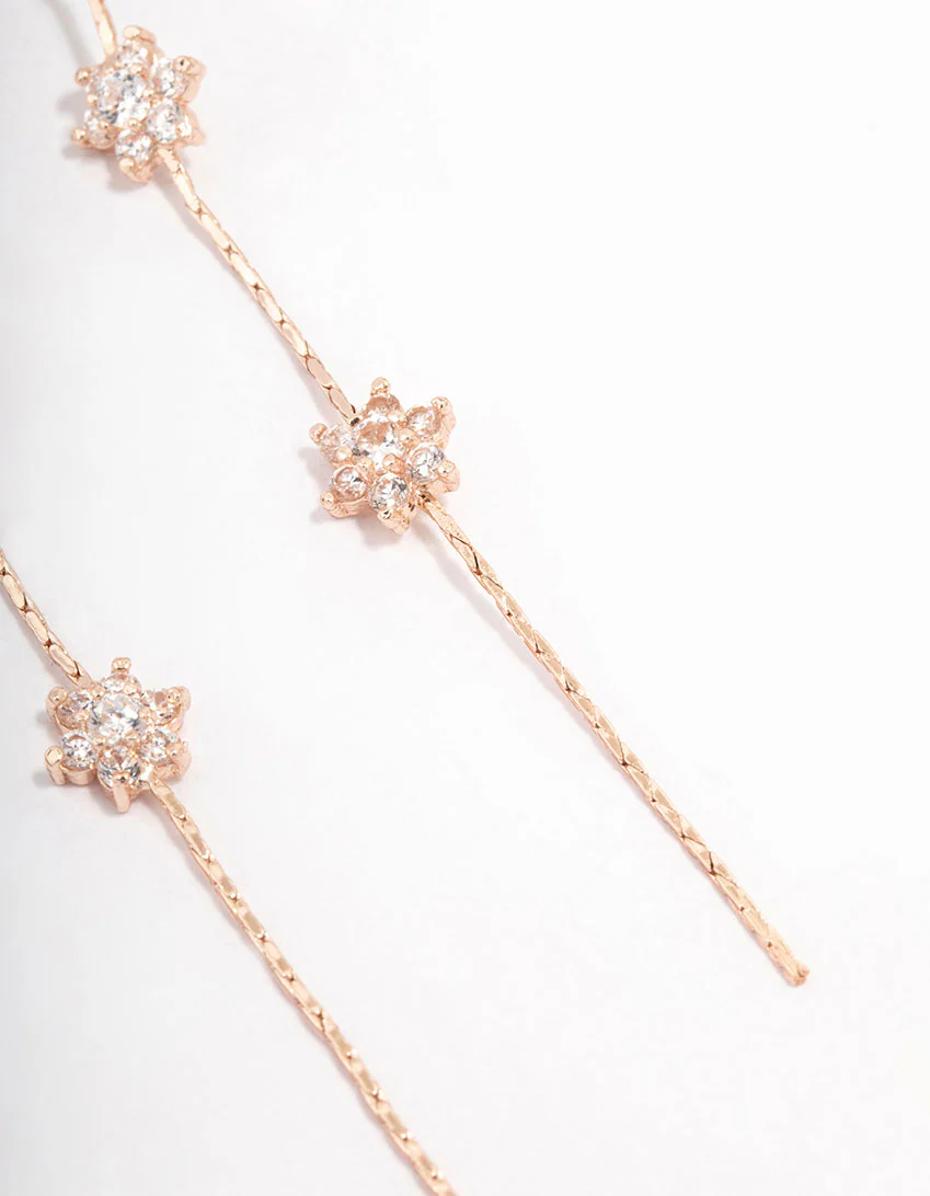 Rose Gold Cubic Zirconia Floral Waterfall Drop Earrings - Image 3