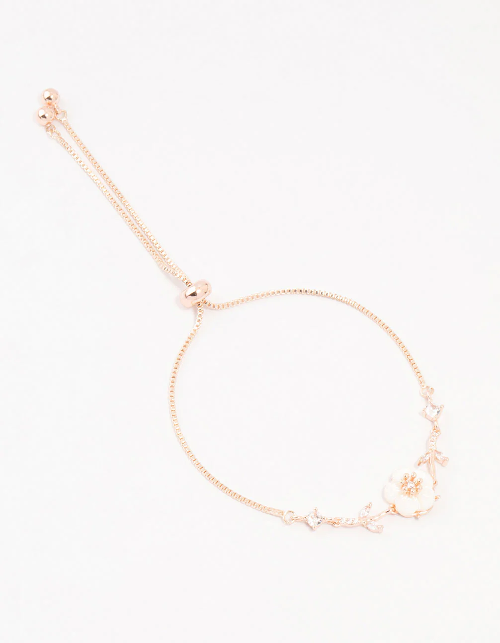Rose Gold Cubic Zirconia Flower & Vine Toggle Bracelet