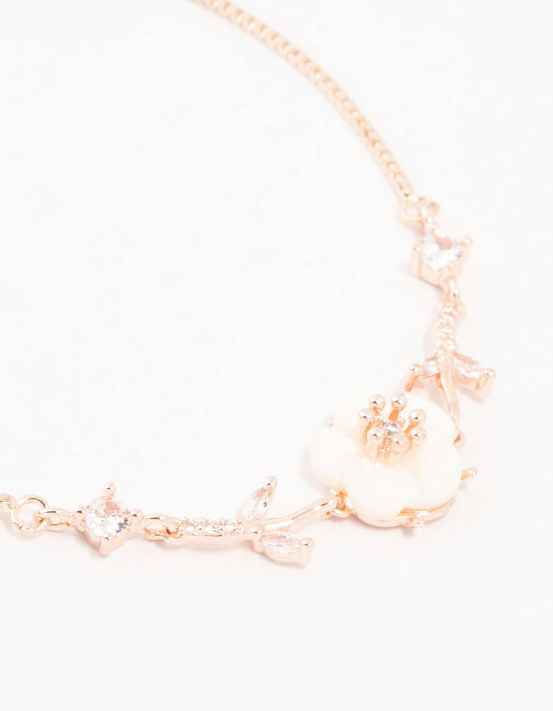 Rose Gold Cubic Zirconia Flower & Vine Toggle Bracelet - Image 2