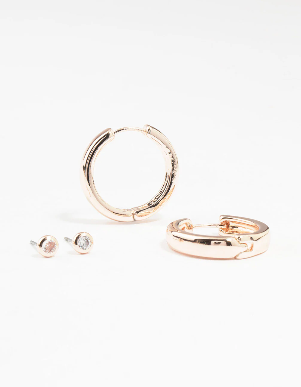 Rose Gold Plated Cubic Zirconia Stud & Large Hoop Earrings 2-Pack