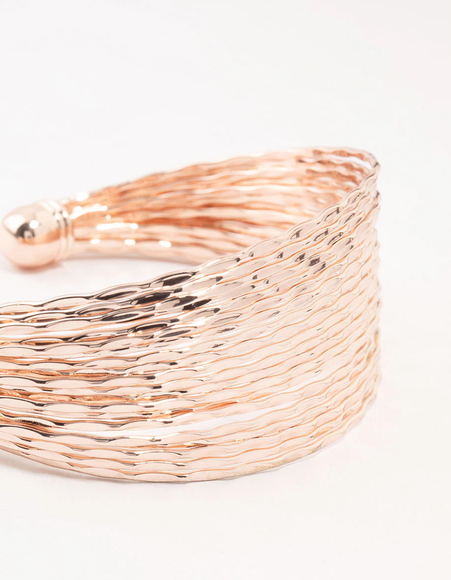 Rose Gold Plated Cut Diamante Multiple Strands Wrist Cuff - Image 2