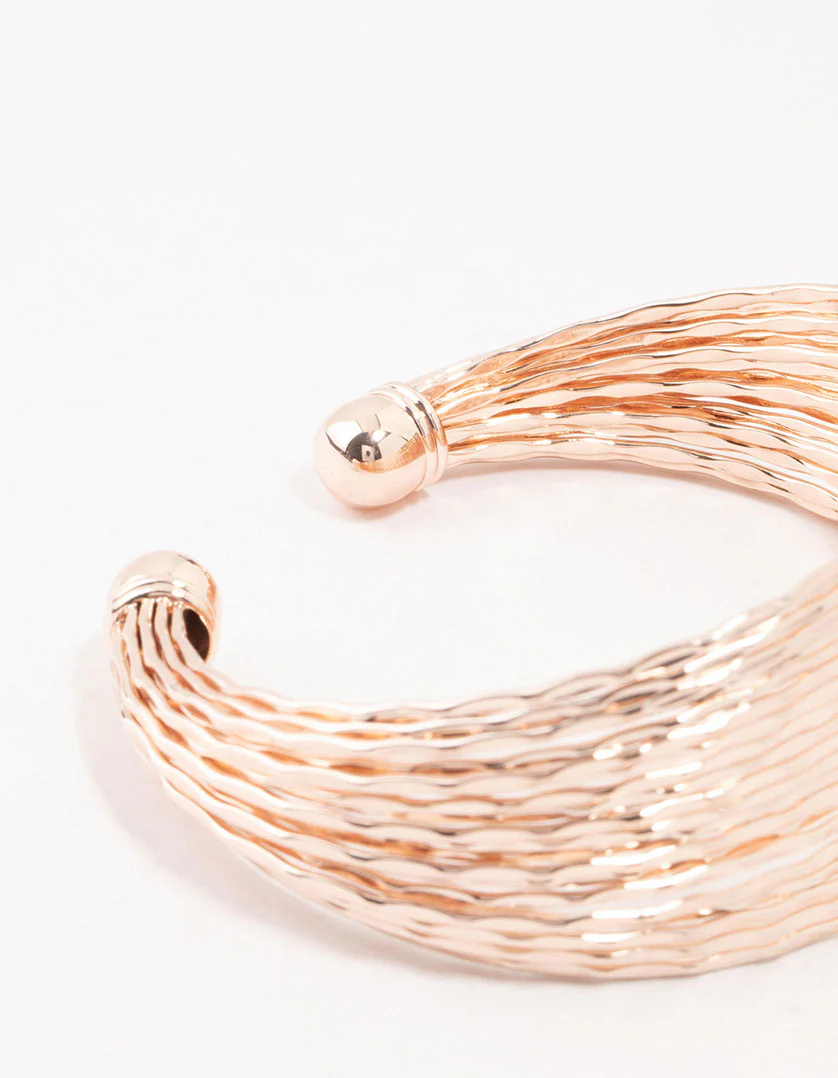 Rose Gold Plated Cut Diamante Multiple Strands Wrist Cuff - Image 3