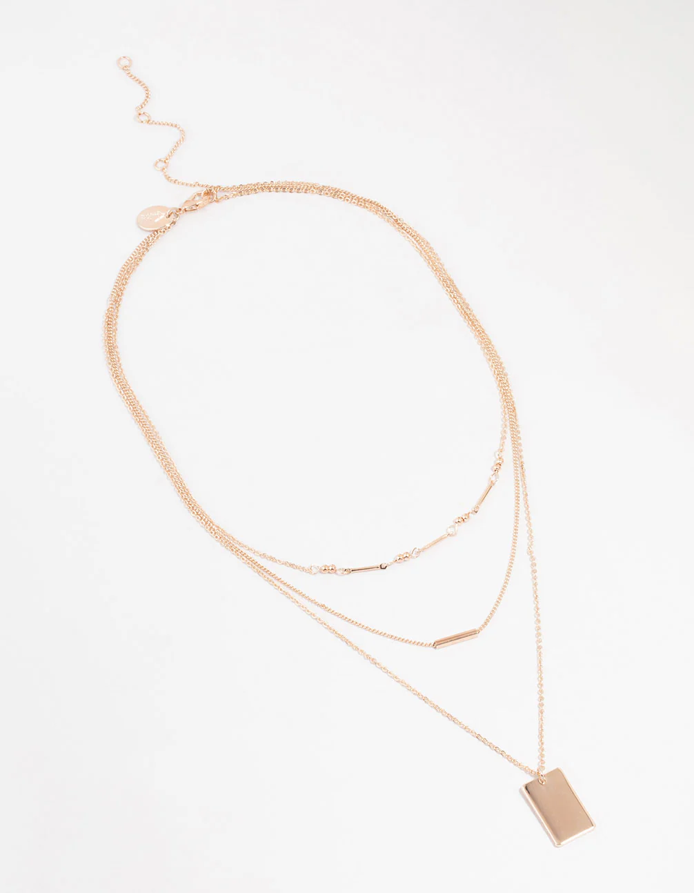 Rose Gold Plated Dainty Rectangle Layered Necklace - Image 2