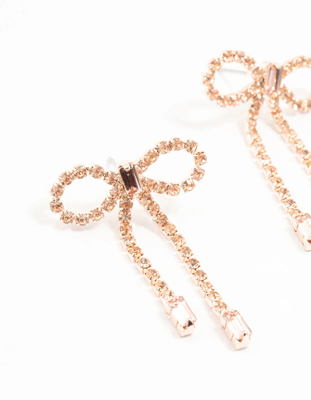 Rose Gold Diamante Bow Drop Earrings - Image 2