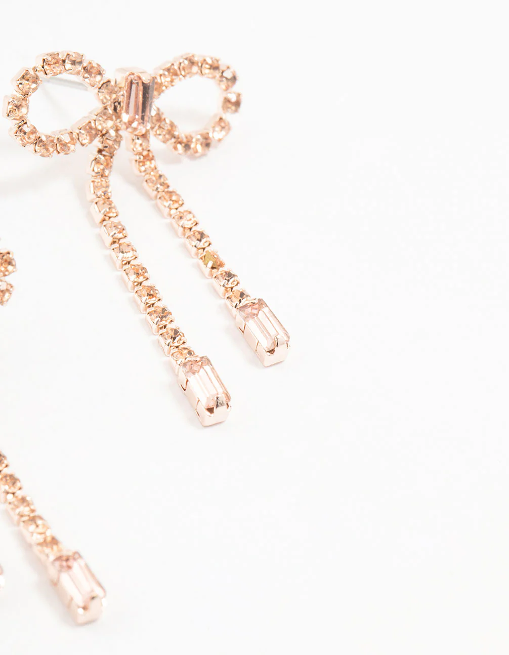 Rose Gold Diamante Bow Drop Earrings - Image 3