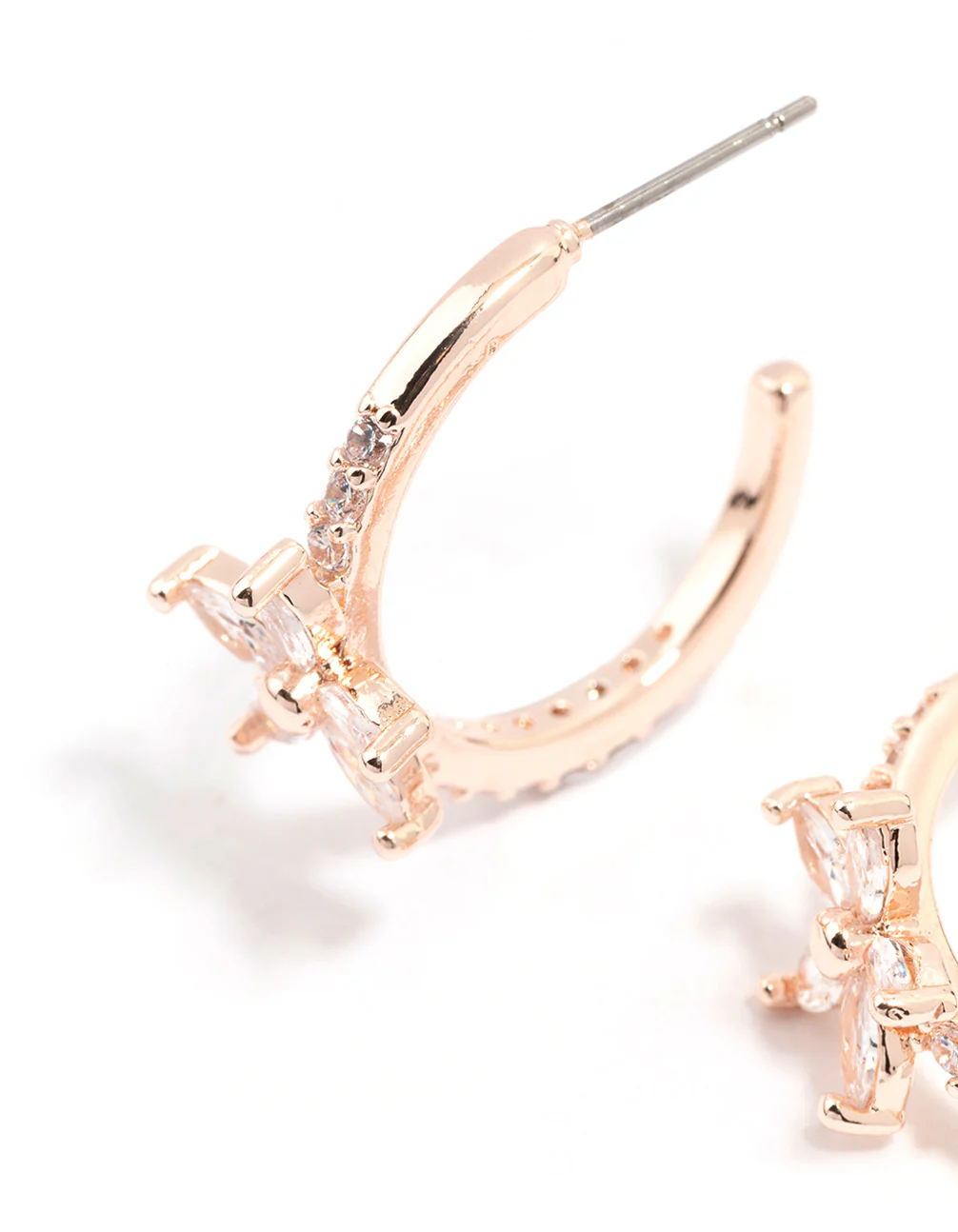 Rose Gold Diamante Flower Hoop Earrings - Image 2