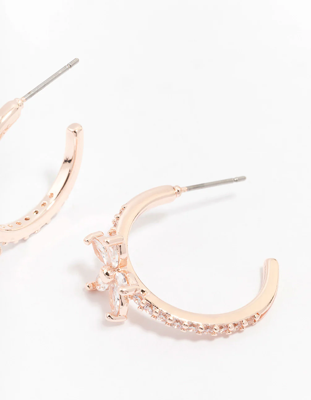 Rose Gold Diamante Flower Hoop Earrings - Image 3