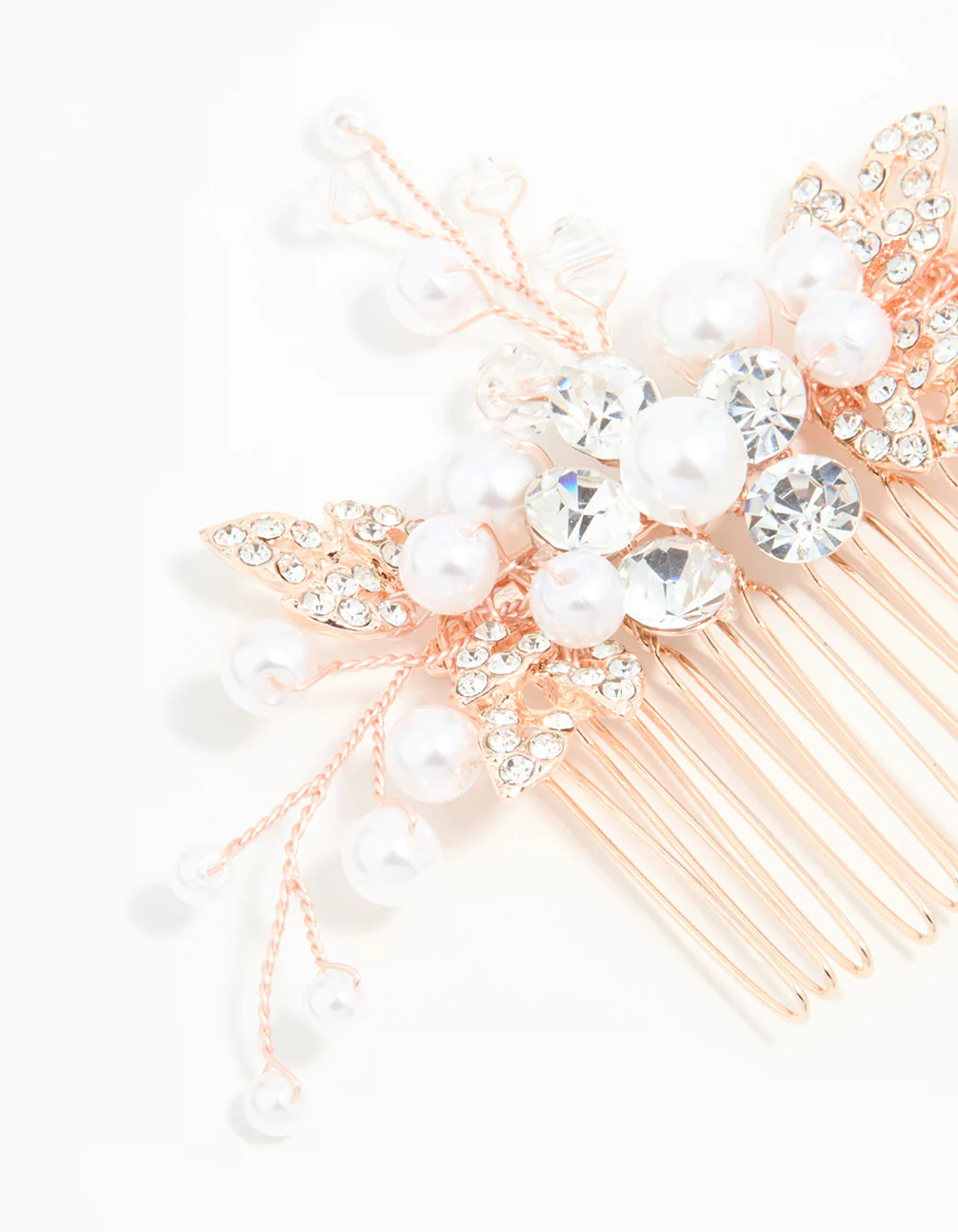 Rose Gold Diamante & Pearl Leaf Hair Comb - Image 2