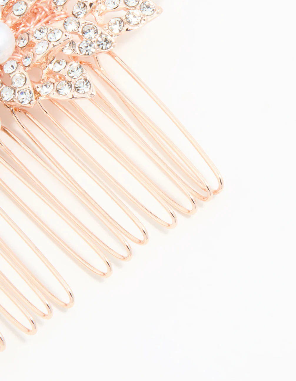 Rose Gold Diamante & Pearl Leaf Hair Comb - Image 3