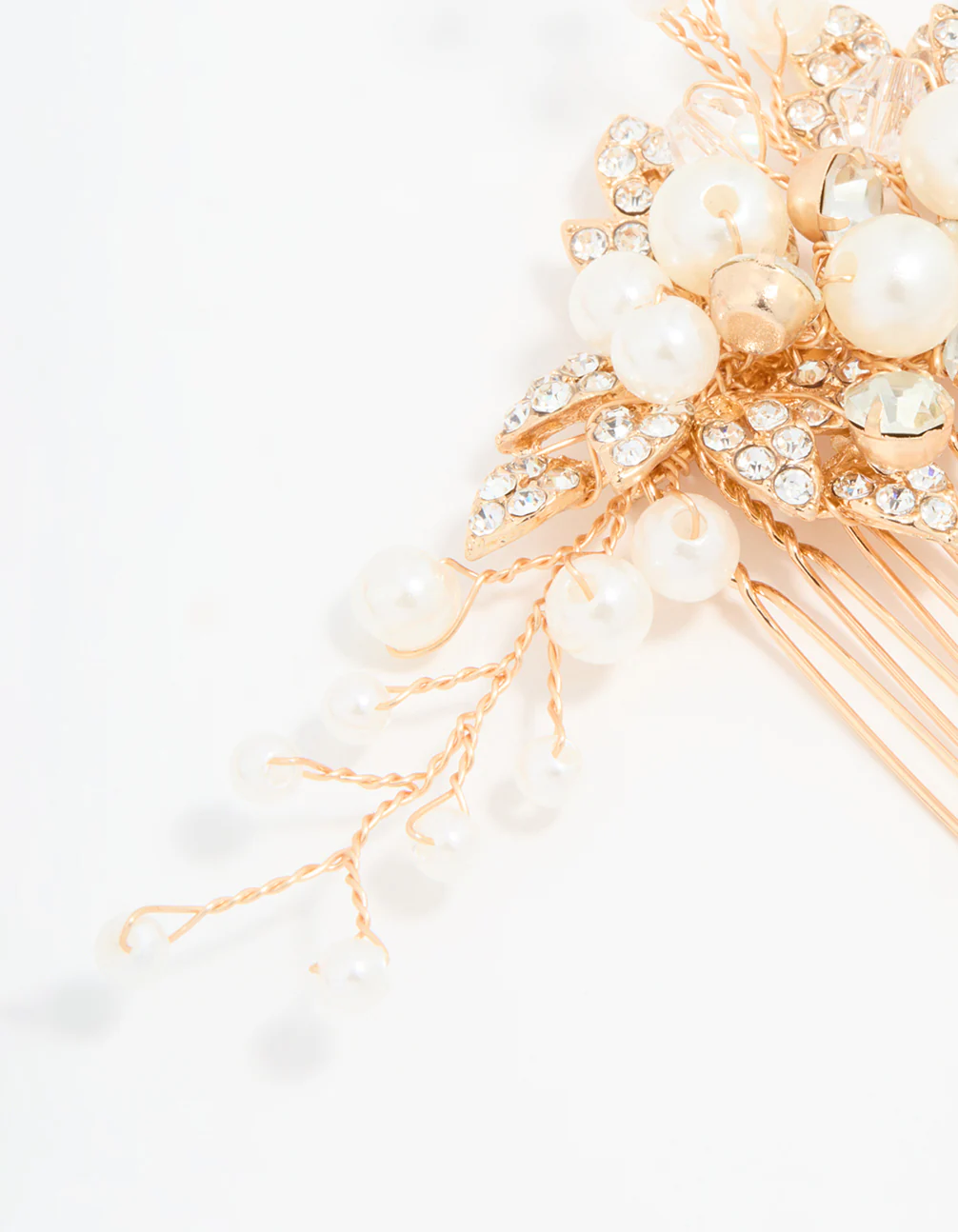 Rose Gold Diamante & Pearl Leaf Hair Comb - Image 2