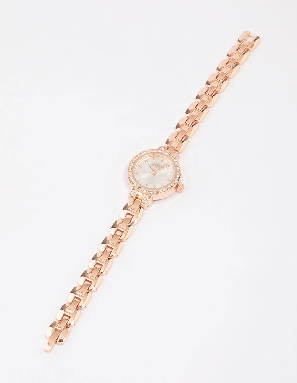 Rose Gold Diamante Small Round Strap Watch - Image 2