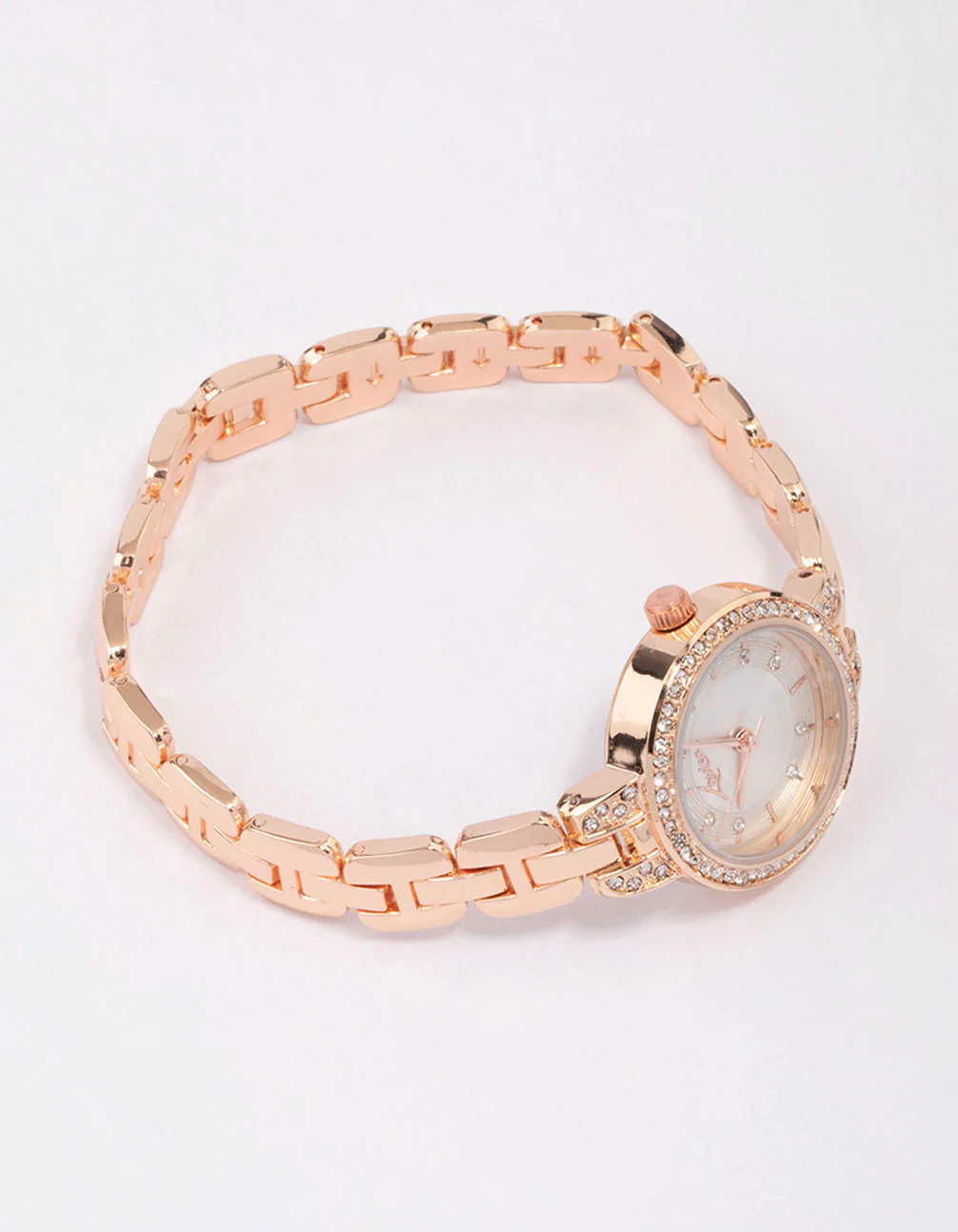 Rose Gold Diamante Small Round Strap Watch - Image 3