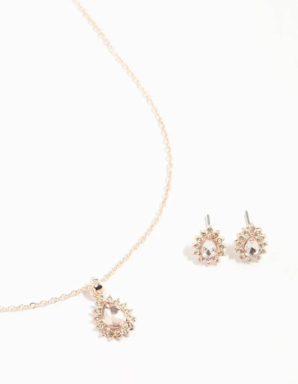 Rose Gold Diamante Teardrop Necklace & Earrings Set
