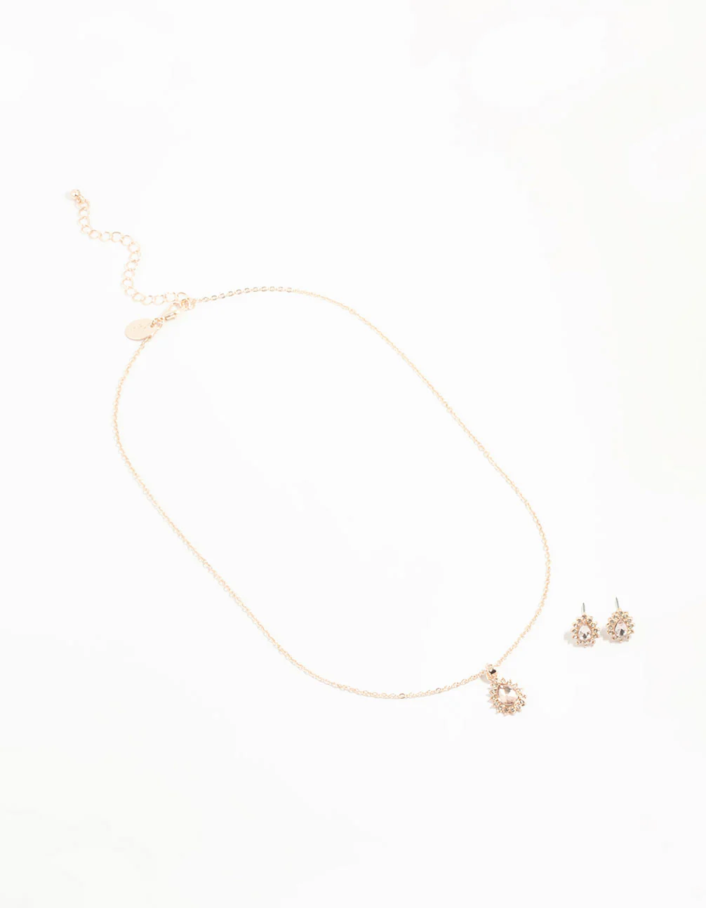 Rose Gold Diamante Teardrop Necklace & Earrings Set - Image 2