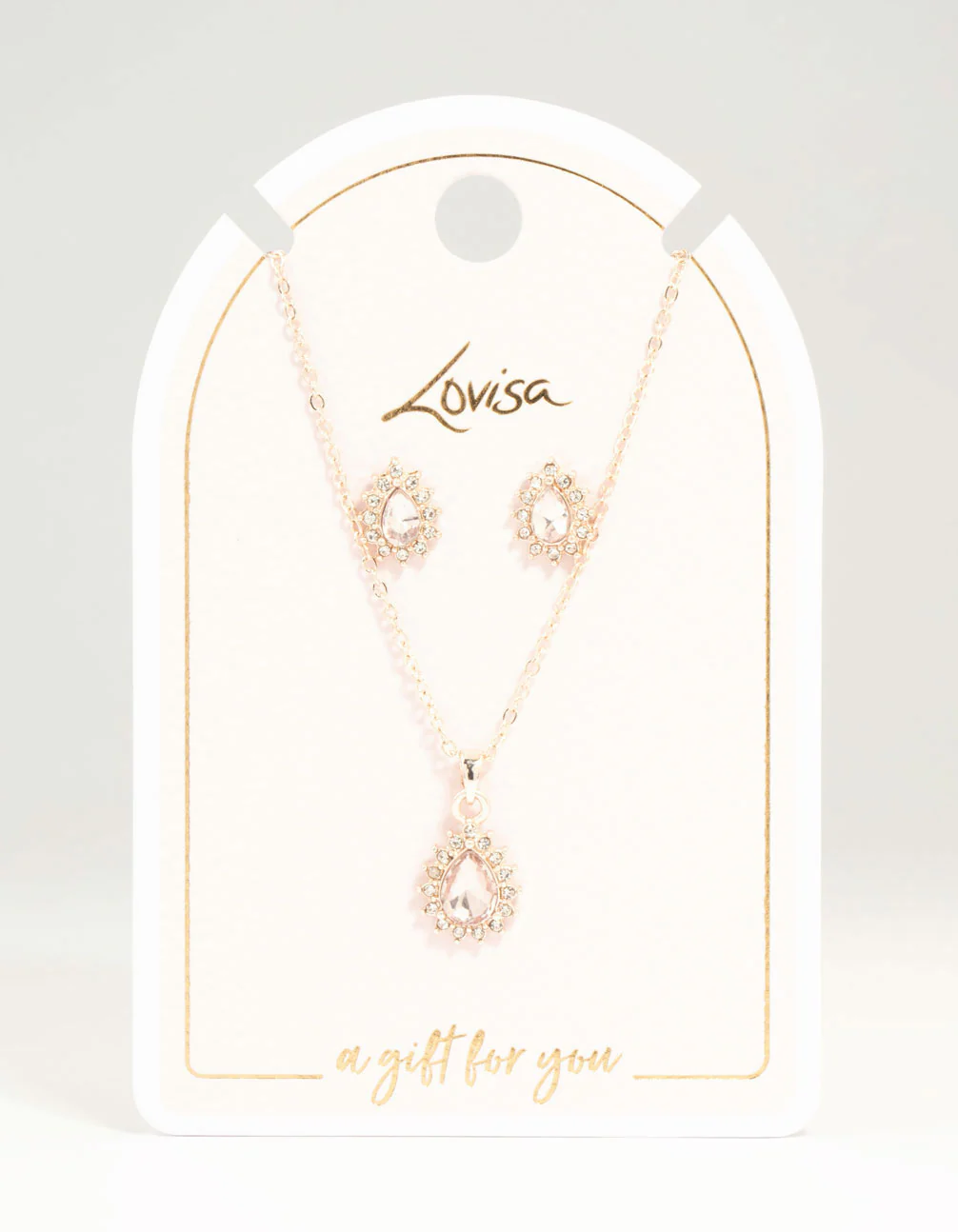 Rose Gold Diamante Teardrop Necklace & Earrings Set - Image 3