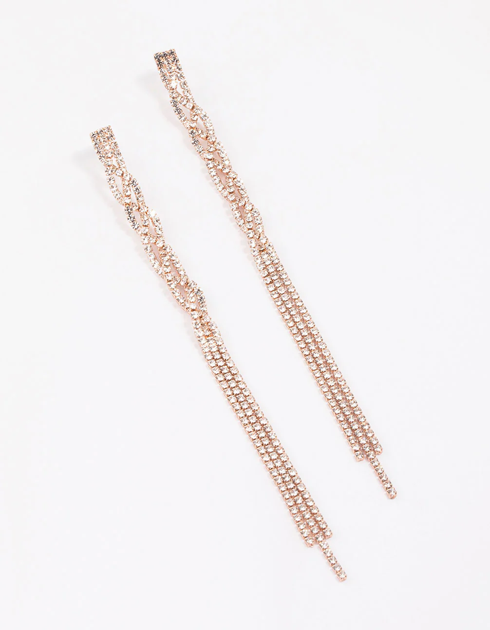 Rose Gold Diamante Twisted Chain Drop Earrings