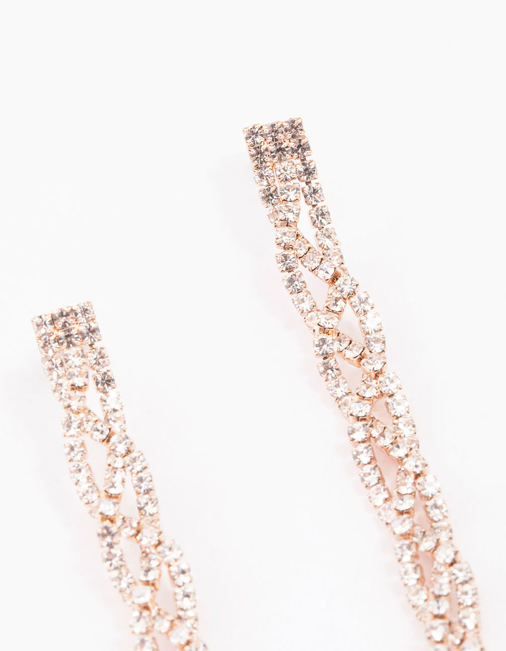 Rose Gold Diamante Twisted Chain Drop Earrings - Image 2