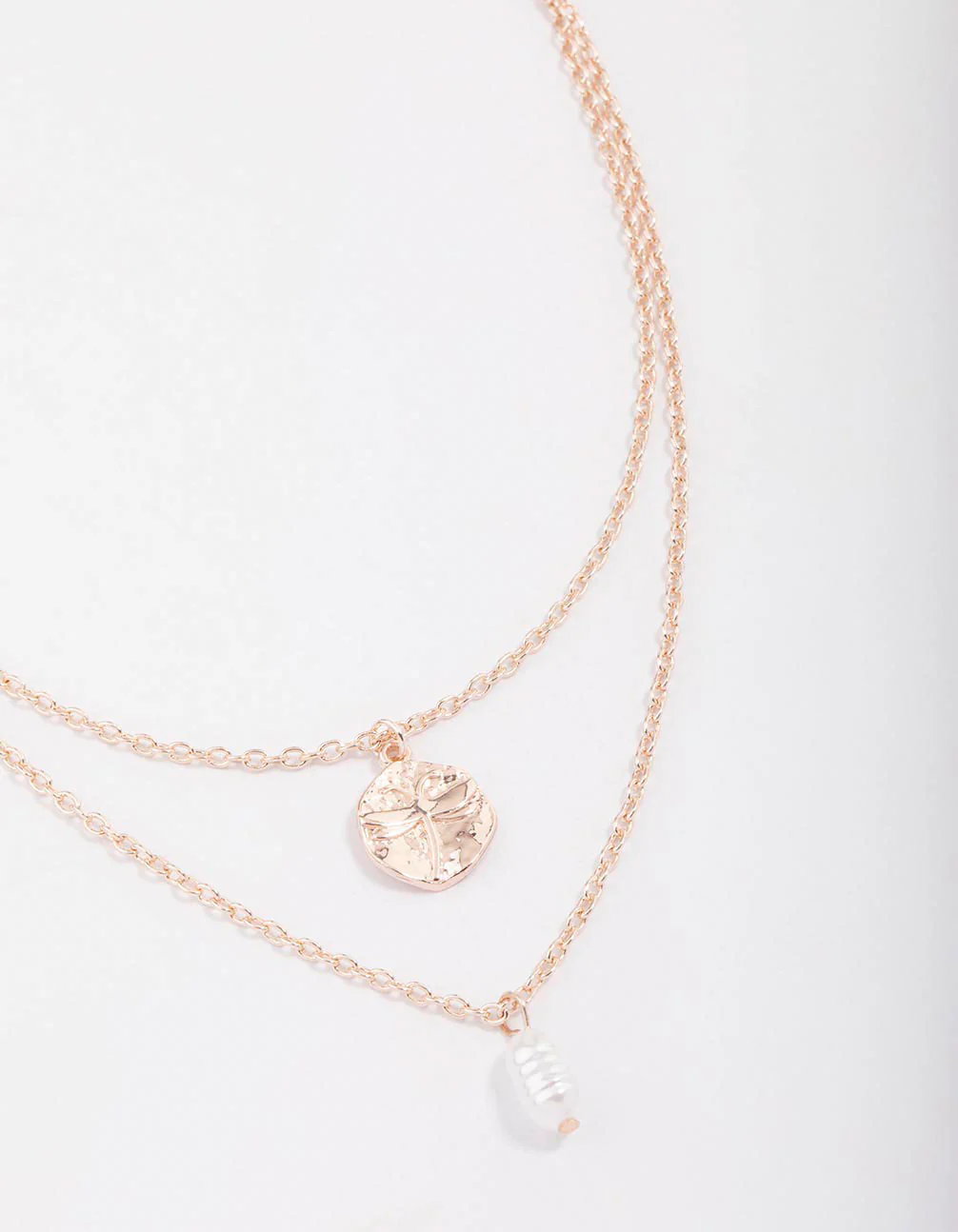 Rose Gold Disc & Pearl Layered Necklace