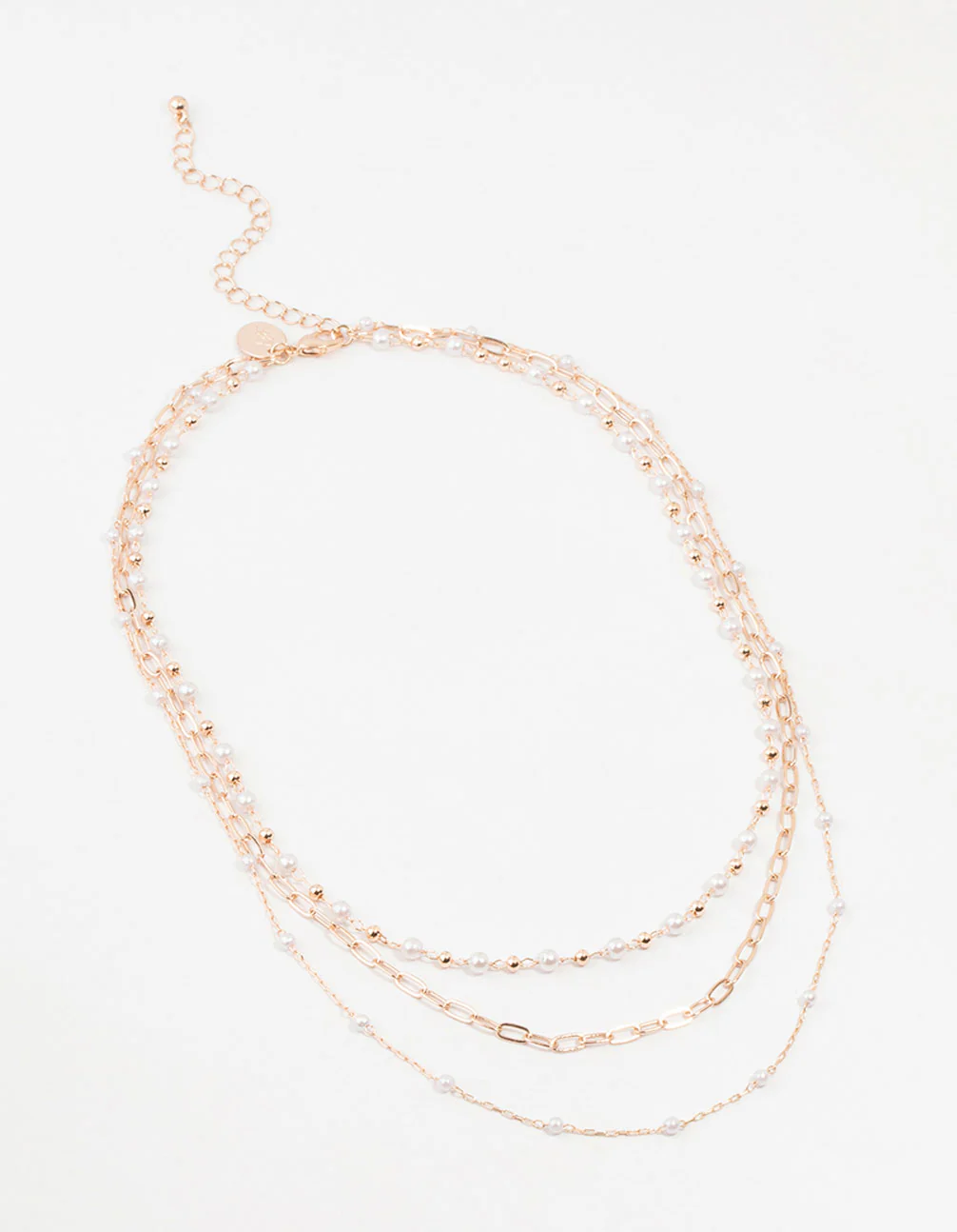 Rose Gold Fine, Station & Pearl Necklace - Image 2