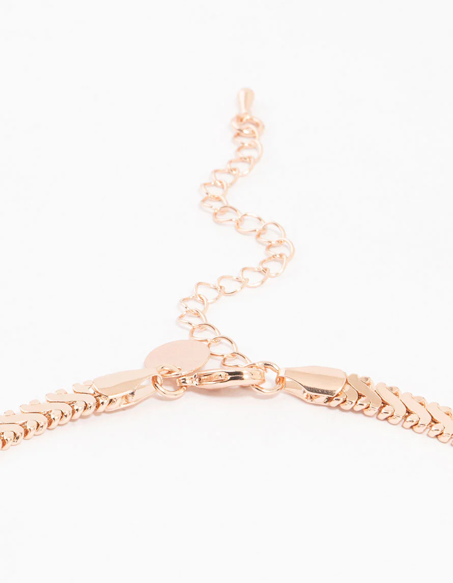 Rose Gold Plated Flat Edged Detailed Necklace - Image 3