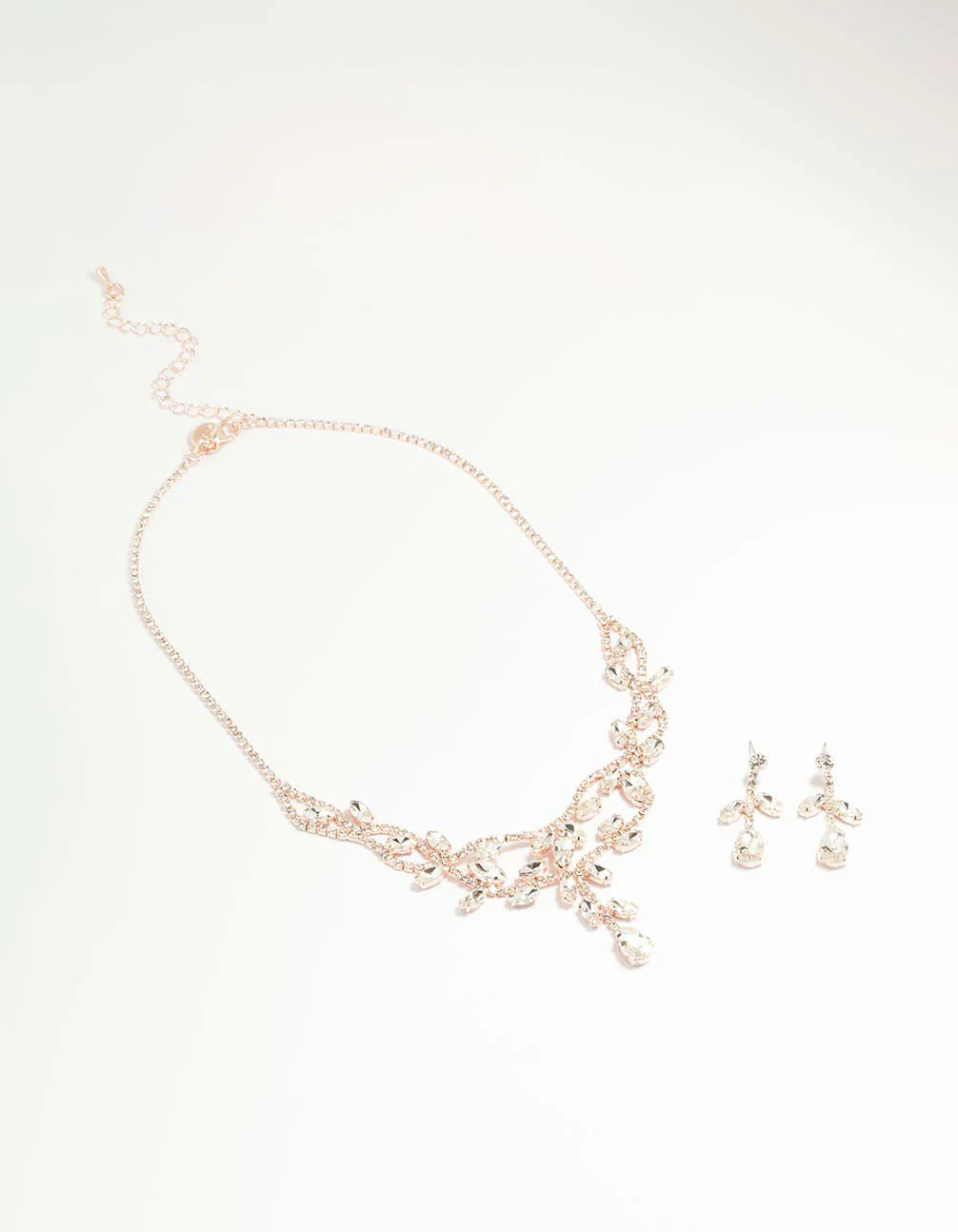 Rose Gold Floral Vine Cascading Necklace & Earrings Set - Image 2