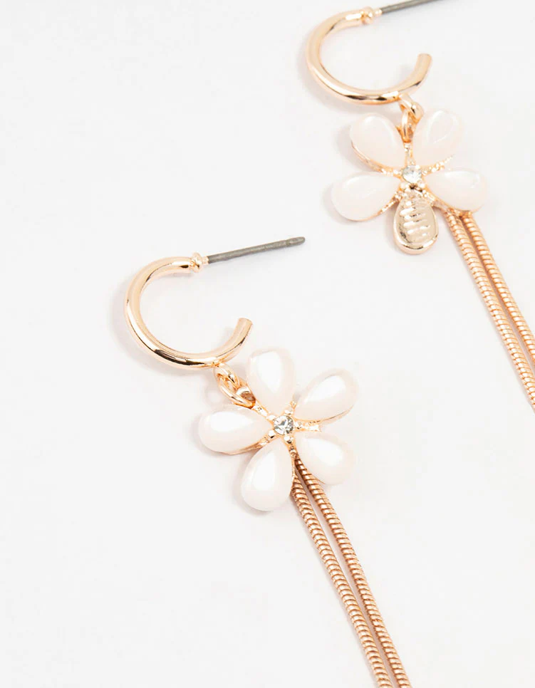 Rose Gold Flower Chain Drop Earrings - Image 2