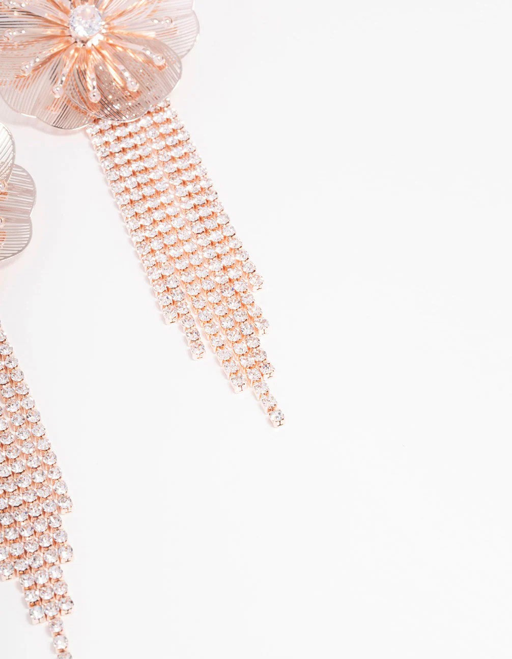 Rose Gold Flower Diamante Cup Chain Drop Earrings - Image 3