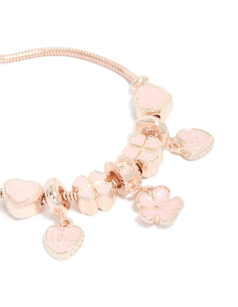 Rose Gold Flower & Heart Charm Toggle Bracelet - Image 4