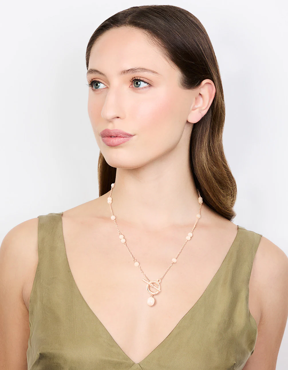 Rose Gold Freshwater Pearl Drop T&O Necklace - Image 3