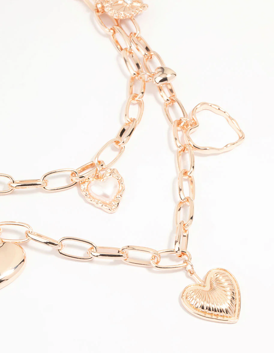 Rose Gold Heart Charm Layered Necklace