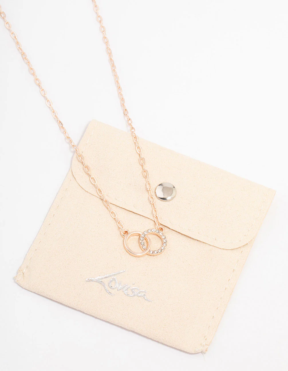 Rose Gold Interlocking Circular Diamante Pendant Necklace - Image 2