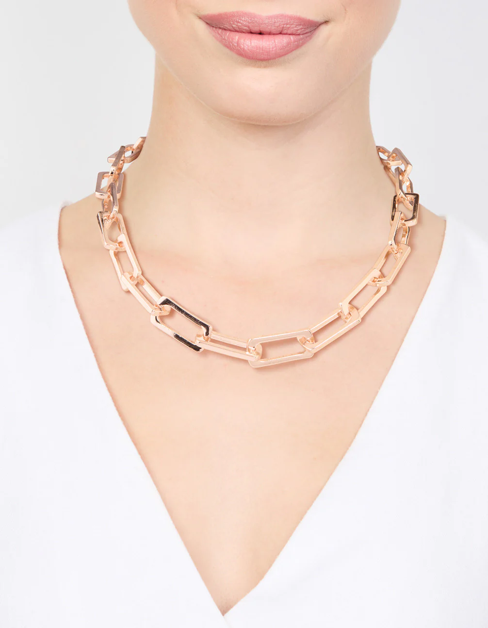 Rose Gold Large Rectangular Link Chain Necklace - Image 2