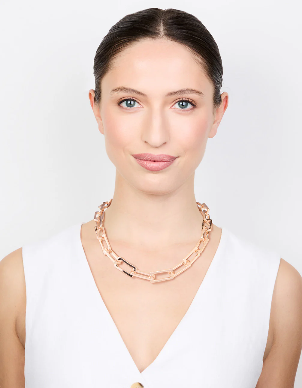 Rose Gold Large Rectangular Link Chain Necklace - Image 3