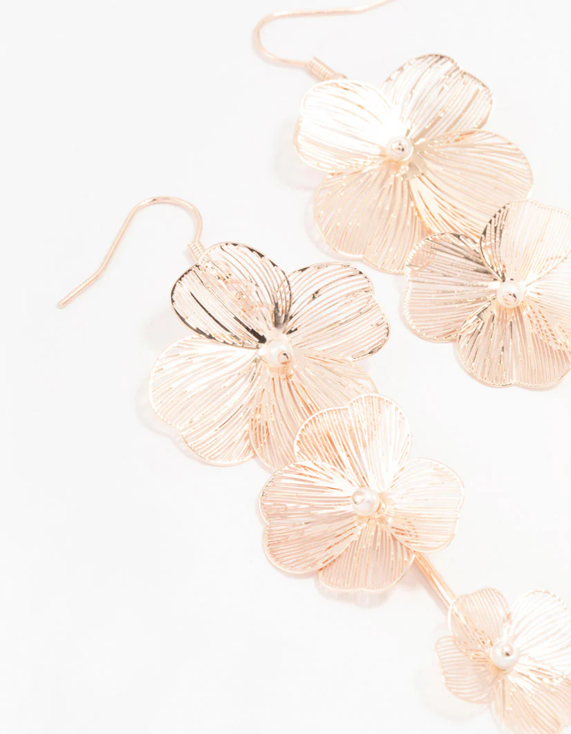 Rose Gold Lazercut Flower Drop Earrings - Image 2