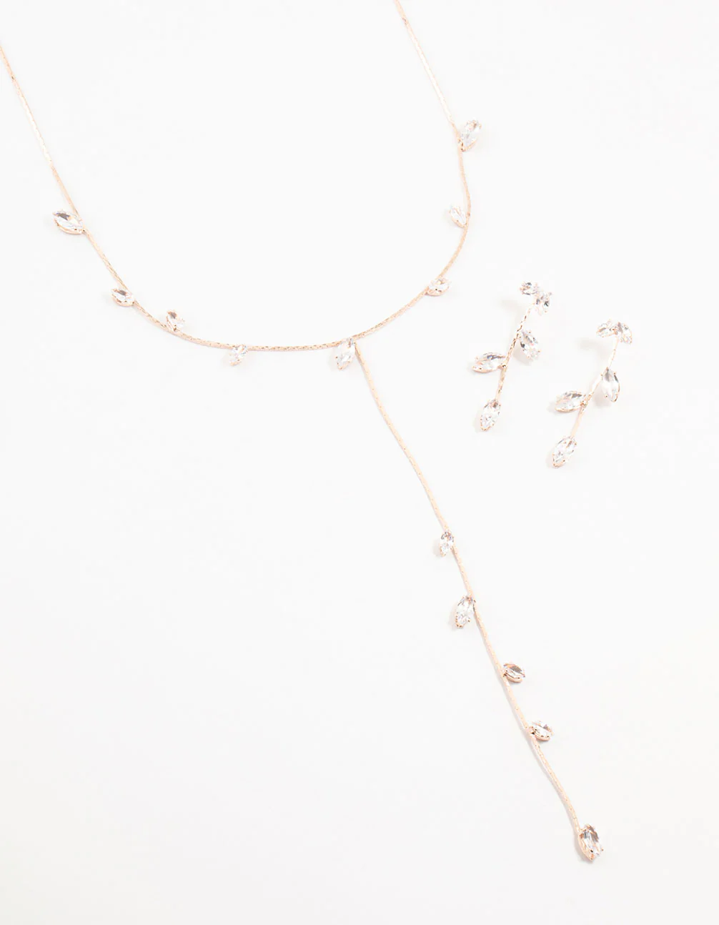 Rose Gold Leaves & Flowers Earrings & Y-Necklace Set