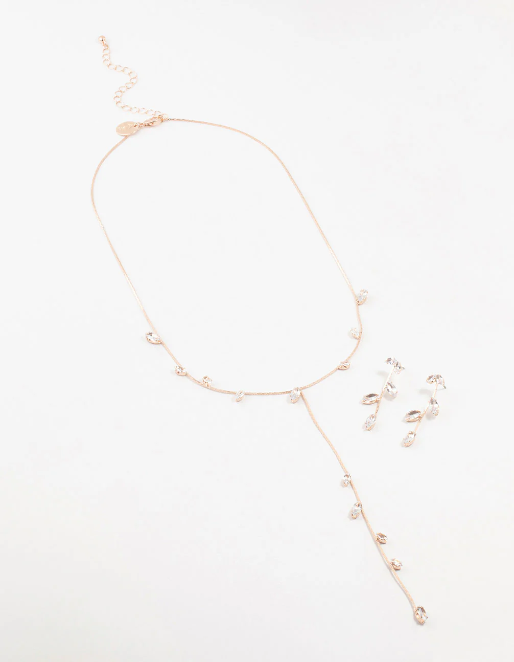 Rose Gold Leaves & Flowers Earrings & Y-Necklace Set - Image 2