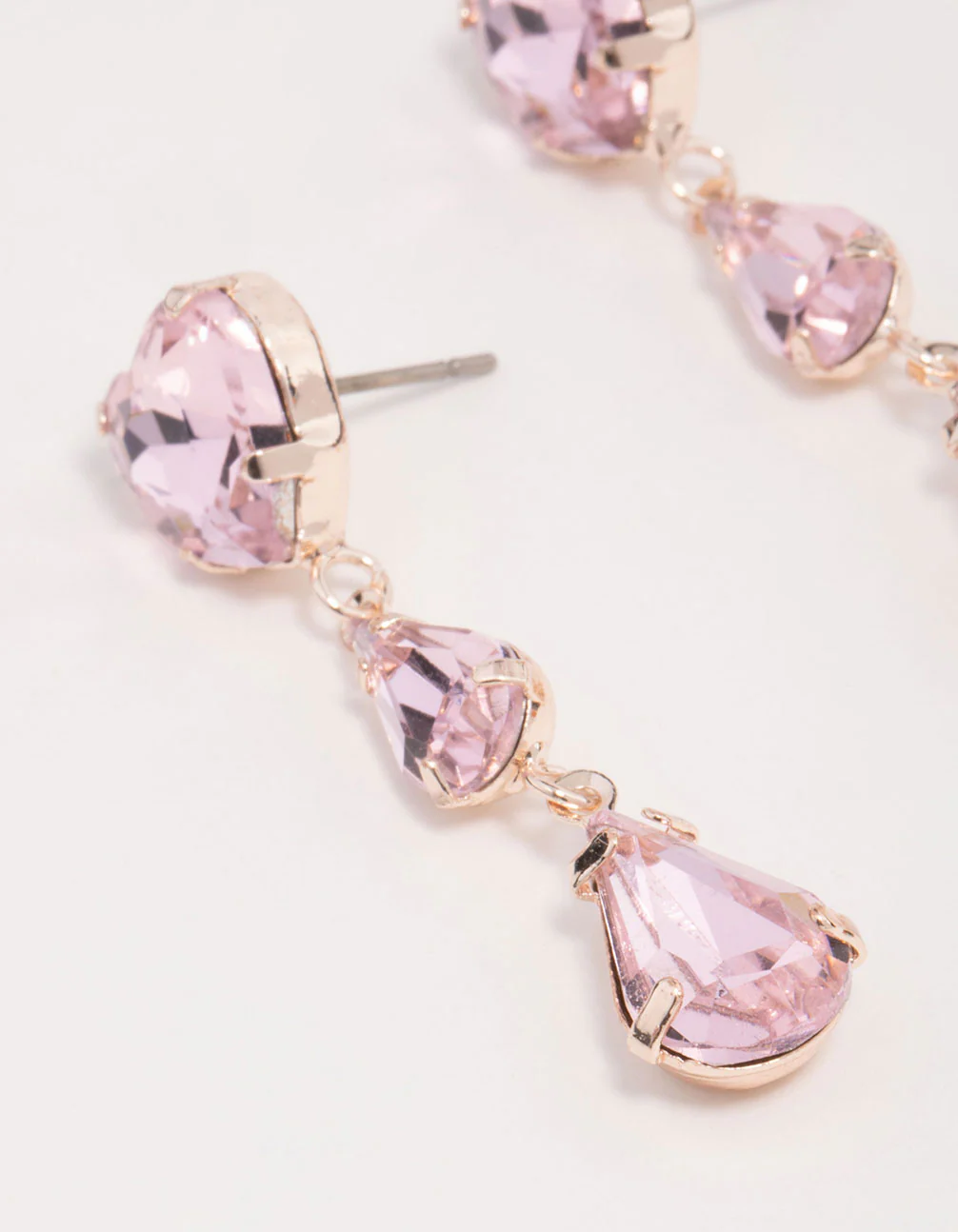 Rose Gold Lilac Heart Stone Drop Earrings - Image 2