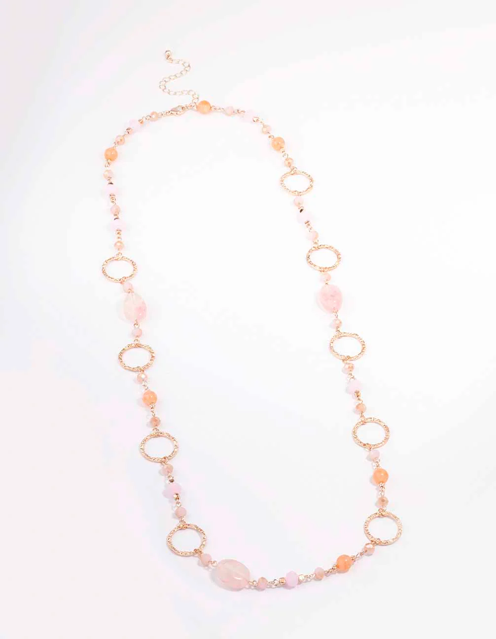 Rose Gold Long Pink Beaded Disc Necklace - Image 2
