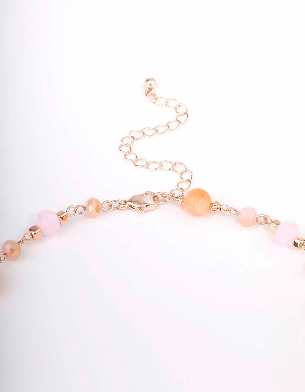 Rose Gold Long Pink Beaded Disc Necklace - Image 3