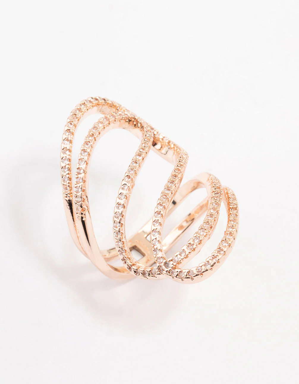 Rose Gold Lovely Ribbon Cubic Zirconia Cocktail Ring - Image 2
