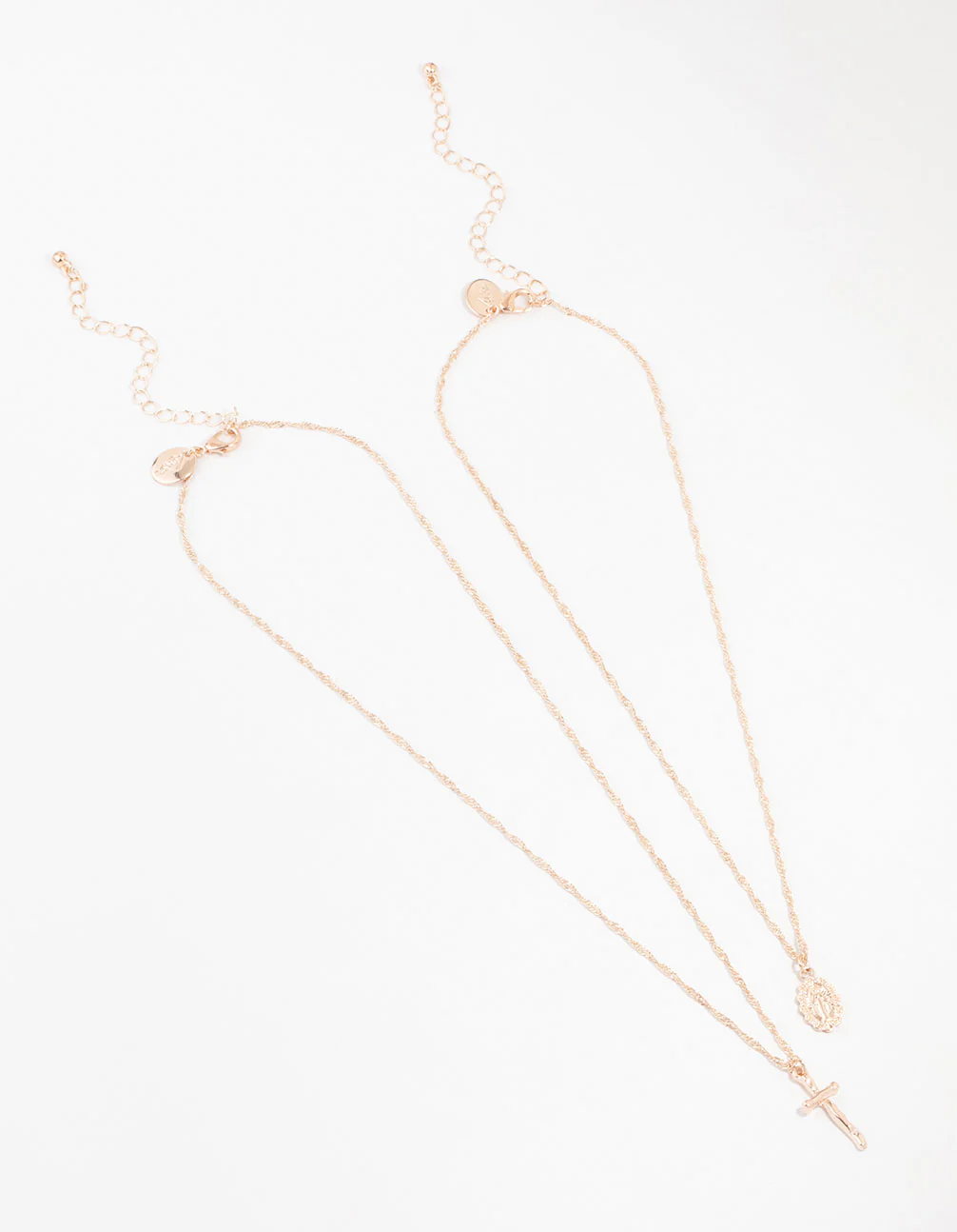 Rose Gold Plated Mary Hammered Cross Necklaces 2-Pack - Image 2