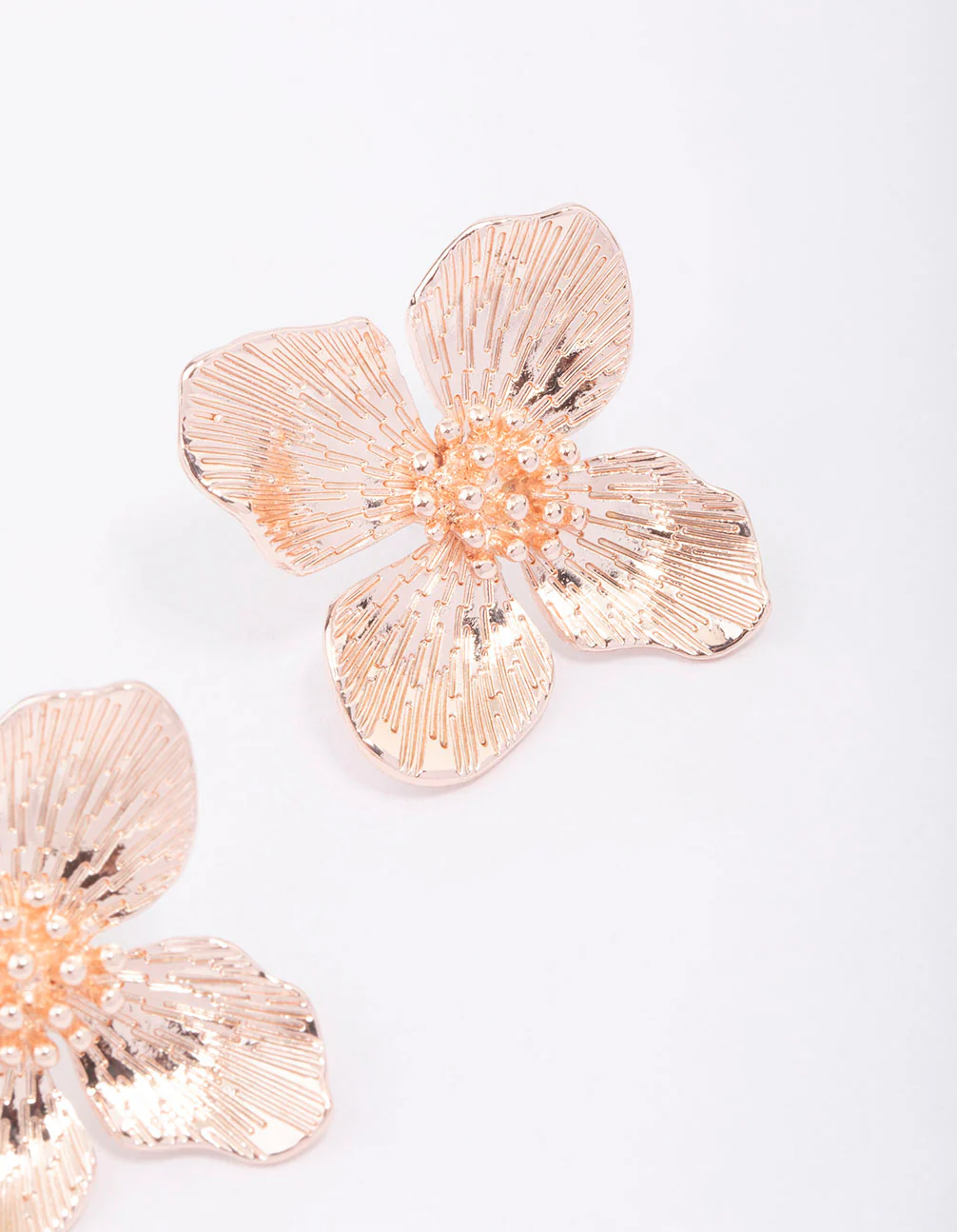 Rose Gold Medium Petal Flower Stud Earrings - Image 3