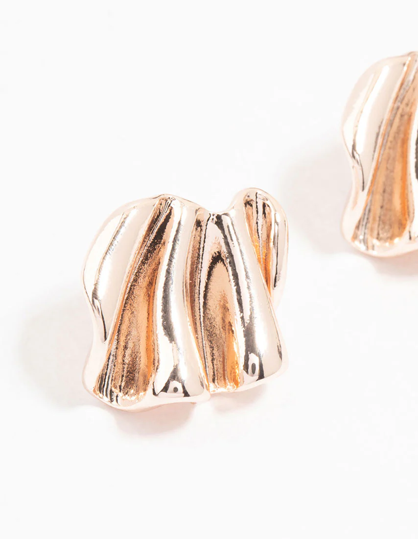 Rose Gold Plated Mini Wave Fan Stud Earrings - Image 2