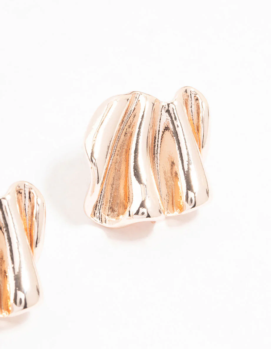 Rose Gold Plated Mini Wave Fan Stud Earrings - Image 3