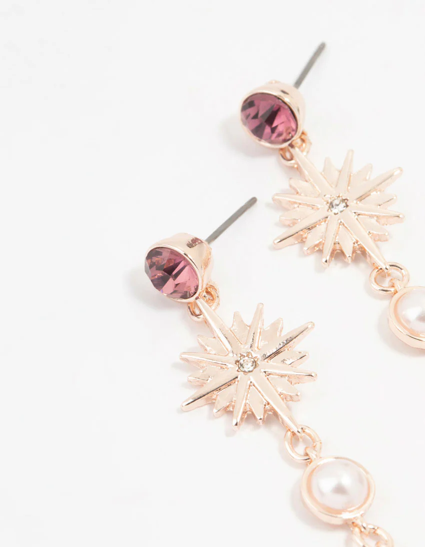 Rose Gold Mixed Pink Celestial Drop Earrings - Image 2