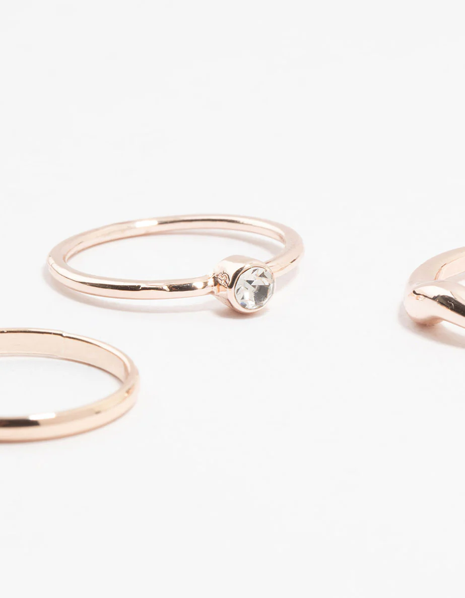Rose Gold Plated Molten & Diamante Rings 6-Pack - Image 2